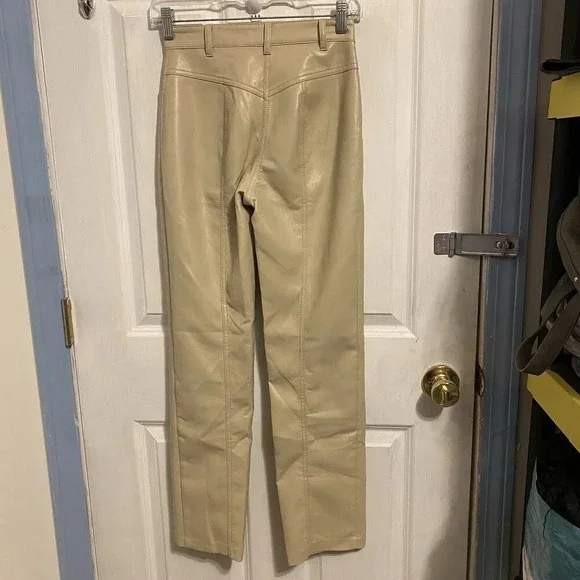Aritzia Wilfred Beige Faux Leather Pants Women 00 High Rise Straight Work Travel - Picture 6 of 12
